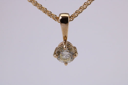 Quarter carat Simple Diamond Solitaire set Yellow Gold Necklace, F VS Graded Natural Diamond, British Hallmarked, Choice of Chain Lengths