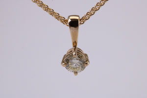 Quarter carat Simple Diamond Solitaire set Yellow Gold Necklace, F VS Graded Natural Diamond, British Hallmarked, Choice of Chain Lengths