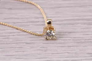 Half carat Simple and Elegant Natural Diamond set Solitaire Necklace, 18ct British Hallmarked Yellow Gold, Your Choice of Chain Lengths