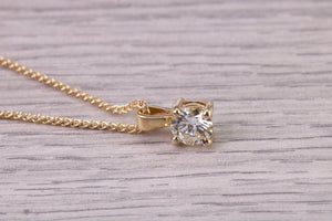 Half carat Simple and Elegant Natural Diamond set Solitaire Necklace, 18ct British Hallmarked Yellow Gold, Your Choice of Chain Lengths