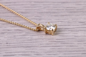 Half carat Simple and Elegant Natural Diamond set Solitaire Necklace, 18ct British Hallmarked Yellow Gold, Your Choice of Chain Lengths