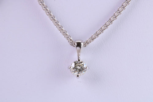 0.42 carat Simple Diamond Solitaire set 18ct White Gold Necklace, British Hallmarked, Nice Sturdy Good Quality Chain