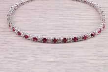 Load image into Gallery viewer, Four carats Natural Rubies and Diamonds set Solid White Gold Tennis Bracelet, British Hallmarked